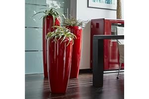 KLOCKE PFLANZGEFÄßE Moderne & Hochwertige Pflanzvase/Pflanzkübel – Klein: 75cm - Hochglanz Rot - Fiberglas - Mit Einsatz – Indoor & Outdoor – Wetterbeständig & Frostsicher
