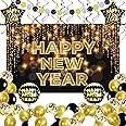 KatchOn, Black and Gold New Years Decorations 2025 - Huge Pack of 50 | New Year Banner and New Year Balloons for New Years Eve Party Supplies 2025 | New Years Backdrop, Happy New Year Decorations 2025