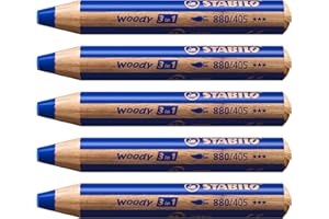 Crayon de couleur - STABILO woody 3in1 - Lot x 5 crayons de coloriage - Outremer