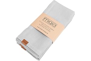 MIQIO® Servilletas de tela de 100% lino francés – Juego de 6 servilletas de tela – lavable a 60 ° – 45 x 45 – Marca de piel auténtica (gris claro)