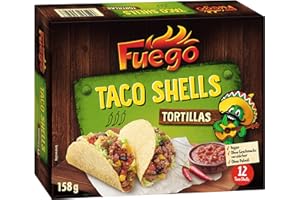 Fuego - Taco Shells, 12 Stück | Frittierte Taco-Schalen aus Mais | Zum Selbermachen von gefüllten Tacos | Vegan, ohne Geschmacksverstärker | 158 g