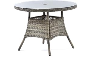 BrackenStyle Regent Rattan 100cm Round Table - 4 Seat 1m Diameter Circular Tempered Glass Topped Outdoor Patio Garden Table