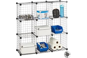 Relaxdays hyllsystem i trådnät, 9 fack, DIY-hyllsystem i metall