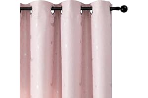 GIRASOLE HOME® Coppia Tende Jacquard Semi Oscuranti Fantasia Luna e Stelle Tenda Morbida Termica Isolante per Camera Cameretta e Interni 2 Pannelli con Occhielli (Rosa Stelle, 140x275cm)