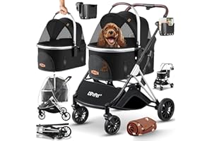 LOVPET® Passeggino per cani 3 in 1, borsa per il trasporto per cani di piccola taglia, pieghevole a 360°, con finestre a rete e copertura antipioggia, per cani di piccola taglia e gatti