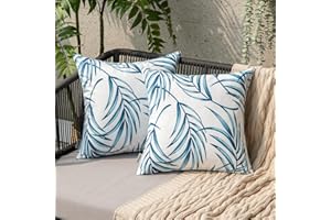 EMEMA Lot de 2 housses de coussin d'extérieur imperméables Motif feuilles - Imperméables - Pour canapé, chambre à coucher - 40 x 40 cm - Bleu