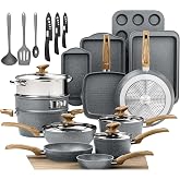 Kitchen Academy 30 Piece Non-Stick Pots and Pans Set, Induction Pan Set, Granite Non-Stick Saucepan Set (KA-CS01-015-Bgrey-UK