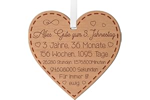 BLAZING EAGLE DESIGNS 3. Jahrestag Geschenk für Paare 3. Hochzeitstag Geschenke für ihn und sie Jubiläumsgeschenk für Ehemann 3 Jahre Jubiläum Holzherz zum Aufhängen mit Gravur Erinnerung für Ehefrau
