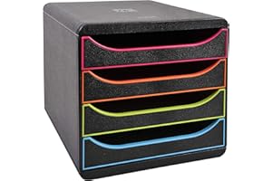 Exacompta 3101928D - Módulo individual para documentos A4 + con 4 cajones, ultra-rígido y con stop de seguridad - 347x278x267 mm - Black Office Negro/arlequín/negro