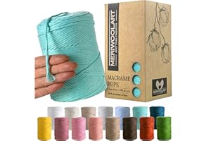MeriWoolArt Hilo macramé 3mm Azul, 200m Natural Cuerda de macramé de Colores, 100% Cuerda de macramé Suave Hilo de algodón Reciclado, Cordón Cuerda algodón Torcido, Manualidades de macramé