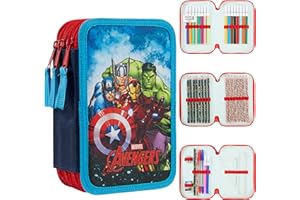 Marvel Spiderman Trousse Scolaire 2 Compartiments ou Trousse 3 Compartiments avec Fournitures Scolaires, Crayon, Kit Papeterie, Avengers Cadeau