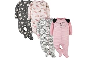 Gerber Baby Girls 4 Pack Sleep 'N Play Footie Baby and Toddler Sleepers