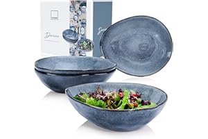 SÄNGER | Salatschüssel Darwin 4 tg, Salad Bowl 4 Personen, Steingut Geschirr Set für Salat, Handmade Salatteller Spülmaschinenfest, Bowl Schüssel Multifunktional Blau 750 ml | PREMIUM COLLECTION