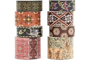 Songdao 8 rotoli Washi Tape Set, nastro vintage adesivo decorativo per arte ispirata a foglia d'oro nastri, per arti, pallottola di giornale, scrapbooking, fai da te (Dunhuang)