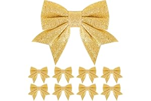 YAAVAAW 8-pakiety błyszczących złocistych kokard bożonarodzeniowych, kokardki na choinkę, 15 cm szerokości, złote kokardki na choinkę, ozdoby do pakowania prezentów, ozdoby świąteczne, kokardki do wieńców