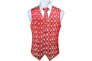 Enlision Chaleco para Hombre Navidad Festivo Feliz Papa Noel Chalecos de Navidad Corbata Pañuelo Conjunto de Traje