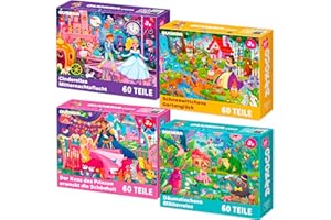 QUOKKA Puzzle ab 4 5 Jahre - 4x60 Teile Puzzle Mädchen ab 5 6 Jahre - Lernspielzeug Märchen für Kleinkinder - Geschenk Spielzeug für Kinder 6 7 8 Jahre