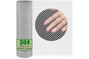 HEKOBAG 304 Stainless Steel Mesh Roll, Large Size (2Mx30cm) Rodent Proofing Wire Metal Mesh, 20 Mesh Mouse Insect Mesh Stainless Steel Woven Wire Mesh Easy to Cut, for Vents Cover, Drain, Air Brick
