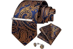 DiBanGu Men's Silk Woven Necktie Paisley Floral Tie Set with Pocket Square Cufflinks Tie Clip for Wedding Business
