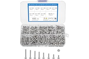 KOXXIAMOQ Zestaw śrub cylindrycznych z gniazdem sześciokątnym, 480 sztuk, śruby metryczne M3, śruby i nakrętki rowerowe, śruby gwintowane, zestaw śrub gwintowanych, śruby ze stali nierdzewnej