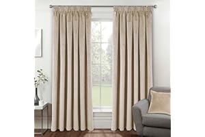 Enhanced Living Oxford Premium Velvet Cream Blackout Curtains for Curtains for Bedroom - Supersoft Tape Top Curtains - 66x72 inch (168x183 cm) - 2 x Curtain Panels