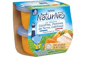 NESTLÉ BÉBÉ Nestlé Naturnes Les Sélections Petits Pots Bébé Carottes, Pommes de terre, Cabillaud - Dès 6 mois - 2x200g