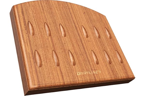 DARTLINE Porte-fléchette Mural en Bois pour 12 fléchettes - Support Mural pour fléchettes Acier et Soft - Accessoire Darts de qualité (Marron, Forme Large)