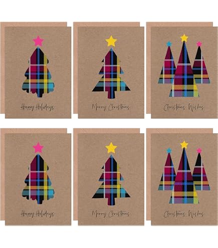 Wee Blue Coo Biglietto Di Auguri Scozia - Albero Di Natale Tartan - Con Busta, Qualità Premium