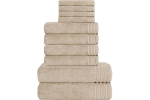 Olivia Rocco Monaco 10 Piece Bathroom Towels Bale Set - Premium Quality Water Absorbent Towel, 4 Face 4 Hand 2 Bath Towel, 500 GSM Washable Towels Set, Mink