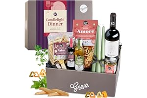 Gepp's Feinkost Candle Light Dinner Box I Romantisches Dinner zu Zweit mit spanischem Rotwein, Pasta in Herzform, Trüffel-Pesto und mehr I Gourmet Geschenkset zu Weihnachten