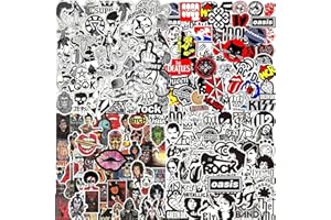 FOCRI Rock and Roll Adesivo, 200 Pezzi Banda Musicale Alla Moda Adesivi per Ragazzi, Adolescente, Impermeabili in Vinile Sticker per Skateboard, Computer,Scooter, Laptop, Snowboard, Chitarra