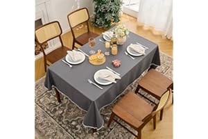 Simple&Opulence Table Cloth 140x180 cm Rectangular, Wipeable Waterproof Tablecloth, 4-6 Seats Cotton Table Cover for Dining, Kitchen, Outdoor, Grey