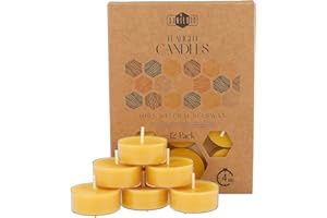 Velas de Cera de Abeja Natural 100% - Velas de Té con Mecha de Algodón – 4 Horas de Duración – Pack de Velas 12 Unidades – Velas Pequeñas de Cera de Abeja Pura y Plástico Reciclado de Danilovo
