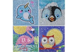 VEGCOO 4 Packs DIY 5D Diamond Painting by Number Kit for Full Drill Rhinestone Embroidery Diamond Art for Diamond Painting Kit for Home Wall Decoration Narwhal Penguin Flamingo and Owl 15X15CM