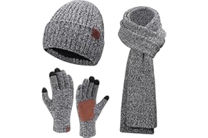 BEQUEMER LADEN Mens Winter Warm Beanie Hat Long Neck Scarf Touchscreen Gloves Knit Set Skull Cap Neck Warmer with Fleece Lined Gifts for Men Women