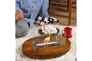 TriHome Tabletop Fire Pit, Portable Wood Walnut Table Top Firepit Bowl, Fireplace for Patio&Backyard Decor, Bioethanol Fire Place, Indoor&Outdoor S'mores Maker, Housewarming Gift, Small, Natural