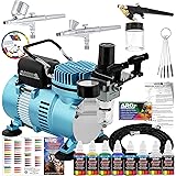 Master Airbrush Professional 3 Airbrush System with Compressor and 6 Color Primary Paint Set