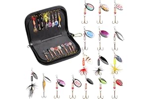 OROOTL Set di esche per spinnerbait Kit, 16 pezzi, in metallo duro, esche da pesca, esche da pesca e acqua dolce, set per trote, salmone, carpe, con borsa portatile