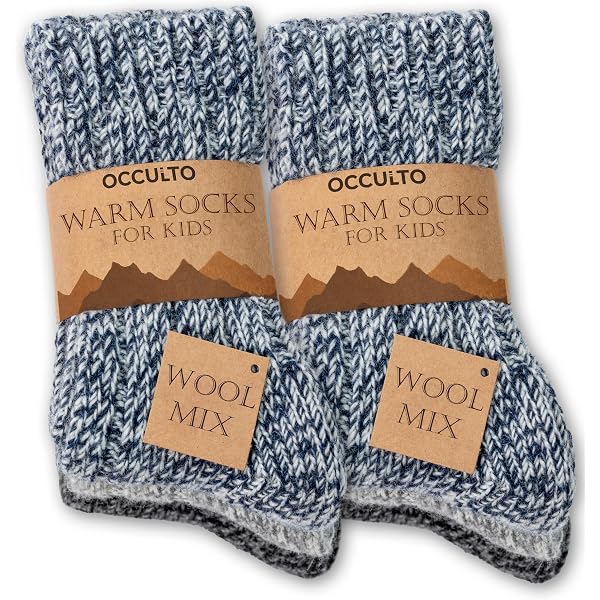 Chaussettes Laine Mérinos Enfant - 4 Paires - Chaussettes Thermiques épaisses Pour Ski & Rando - Taille 4-12 Ans
