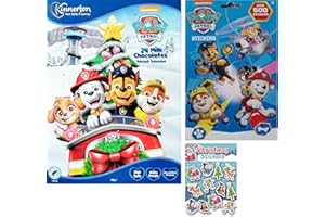 PRICE PERFECT Kinnerton Paw Patrol Kids Chocolate Advent Calendar Christmas 2023, 24 Nut Safe, Vegetarian Friendly, Milk Chocolates + Huge 500 Paw Patrol Stickers Pack + Peel off Xmas themed images sheet (Bundle)