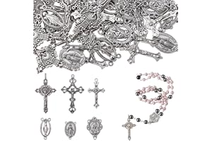 ‎BEEFLYING BEEFLYING 60 Stück Kreuzanhänger im tibetischen Stil, katholischer Rosenkranz, Jesus, Jungfrau, ovale Glieder, Anhänger für DIY-Schmuckherstellung, Bastelbedarf (Antiksilber)