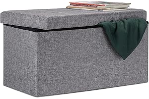Relaxdays Pouf con Contenitore XL, Cassapanca con Coperchio Pieghevole, Sgabello Poggiapiedi, 36x76x38 cm, Grigio Scuro