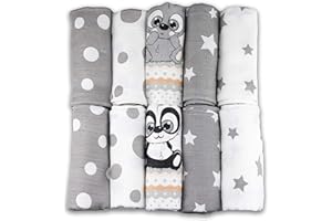 FENSILO - Mullwindeln - Mulltücher - 10er Pack 70x80 cm - Stoffwindeln, MADE IN EU - schadstoffgeprüft - Spucktücher für Jungen und Mädchen - Baby Mullwindeln – grau - weiß