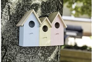 Garden Mile® Novelty 3 In 1 Wooden Wild Garden Bird Houses Nesting Box Predator Proof Small Birds Sparrows, Tits Robin Nester Garden Ornament