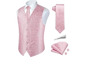 Rithern Gilet Uomo Elegante Paisley Panciotto Uomo Jacquard Cravatta Taschino Set con Gemelli e Fermacravatta Gilet da Abito Per Nozze Festa Gilet
