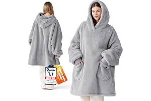 BEDSURE Huvtröja, filt med ärmar, presenter, grå – 95 x 85 cm | Mjuk, varm gosig filt med ärmar, bärbar med fickor, perfekt f