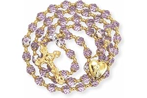 Nazareth Store Catholic Green Crystal Beads 10mm Gold Rosary Flowers Beaded Necklace Miraculous Heart Locket Medal & Cross Religious Women Men Amulet 21" in Velvet Bag