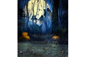 Ci-Fotto Telón Fondo de Halloween, 1,5x2m Fondos Fotográficos Telón de Fondo Halloween Fiesta Banner Decoraciones Fondo Calabaza y Luna, Fondos de Fotográfico Adecuado para Fotografía de Niños