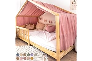lilimaus Hausbett Himmel mit Gold Applikation [in 12 Farben] Betthimmel Hausbett aus 100% Baumwolle Musselin - Stoffhimmel für Hausbett Deko Mädchen & Jungen - Himmel für Hausbett Kinderbett Vorhang