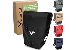 ‎VALKENTAL Valkental - 2in1 Fahrradtasche aus recyceltem Plastik - 100% Wasserdicht - Viele praktische Fächer - 23-28L flexibles Volumen mit Laptopfach - Gepäckträgertasche in Schwarz